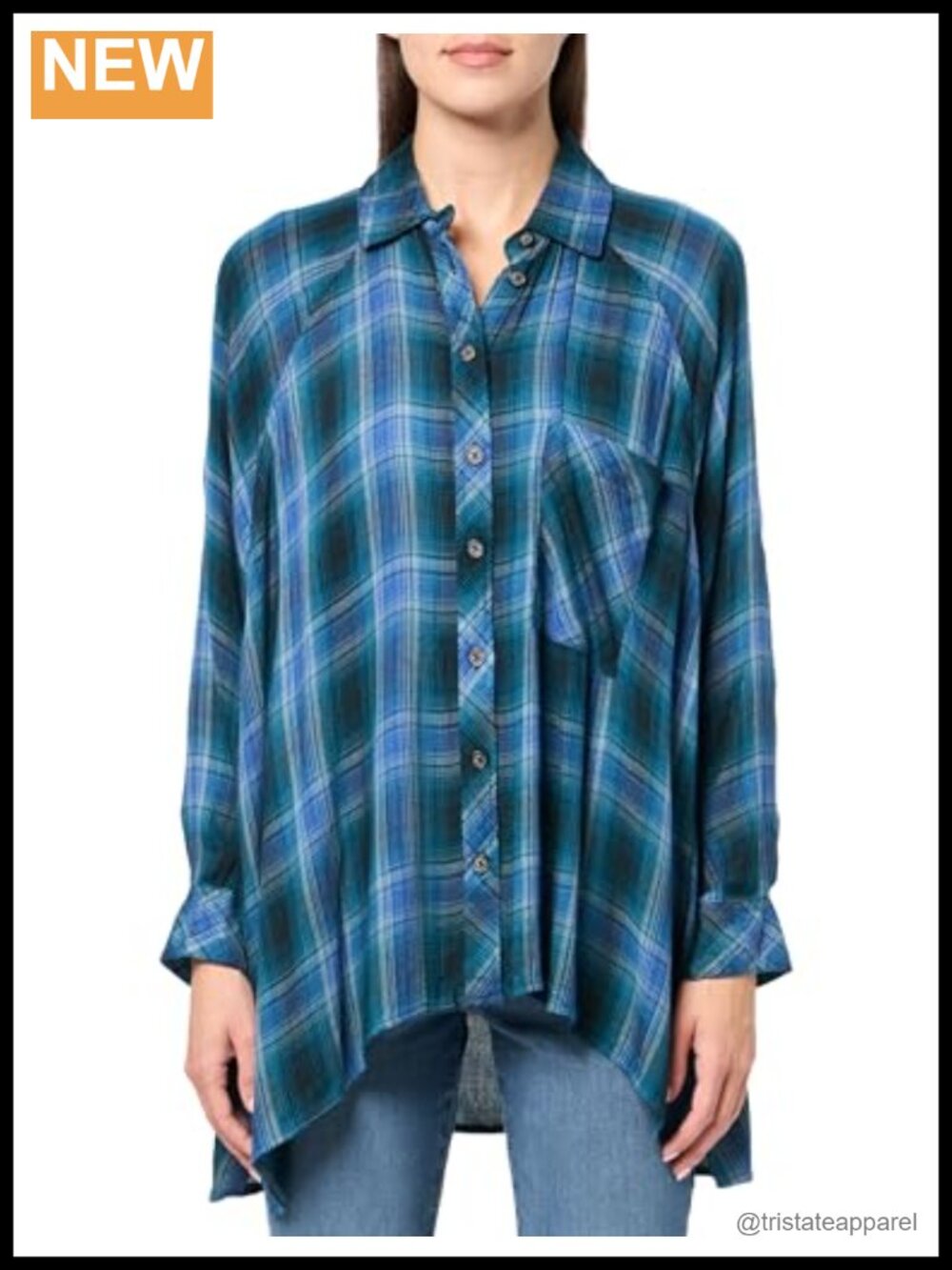 Women's Relaxed Fit Plaid Button Up Top Rayon Long Sleeve Casual